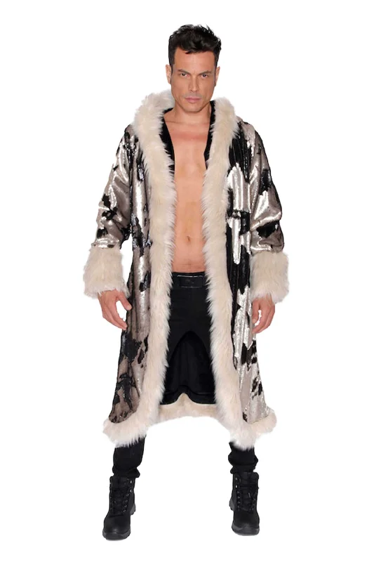 Men coats with a water - resistant finish for light rain and splashes Men's LED Sequin King Coat in "Black-Taupe"