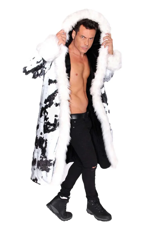 Men coats with a quick - drying feature for active lifestyles Men's LED Sequin King Coat in "Black/ White"