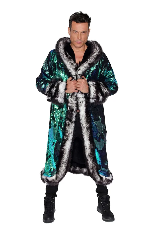 Lightweight men coats made of breathable fabric for spring and autumn Men's LED Sequin King Coat in "Merman"
