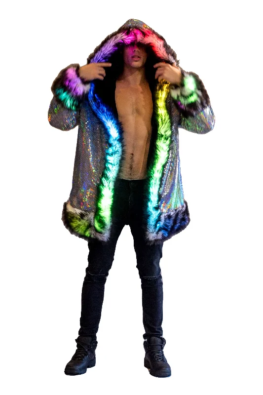 Men coats with a wind - resistant outer layer for blustery weather Men's LED Wizard Coat in "Black Disco"