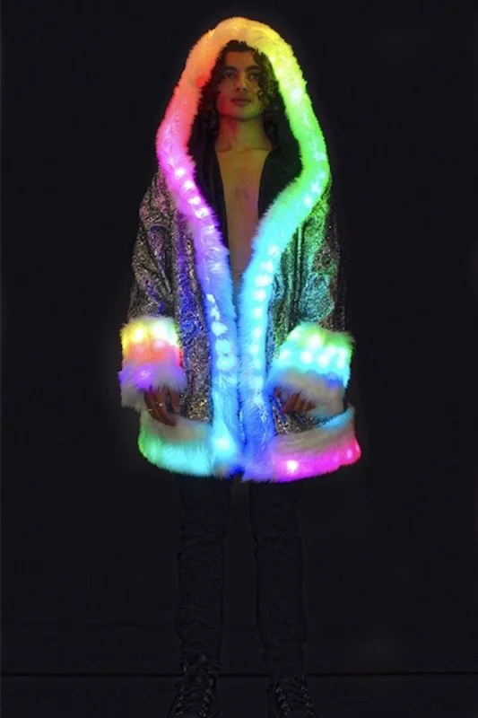 Stylish men coats with a double - breasted design for a formal look Men's LED Wizard Coat in "White Reptile"