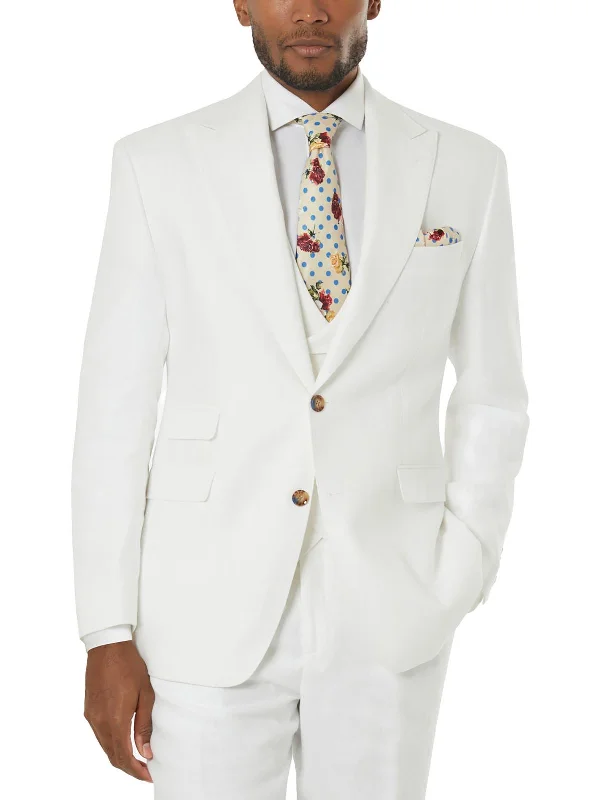 Men Blazers with Christmas - Themed Prints for Holiday Parties​ Mens Linen Long Sleeves Two-Button Blazer