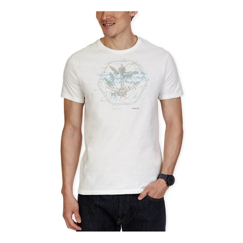 Men's tie - dye t - shirts with a bohemian style Nautica Mens Nautical Map Graphic T-Shirt, Off-White, Large