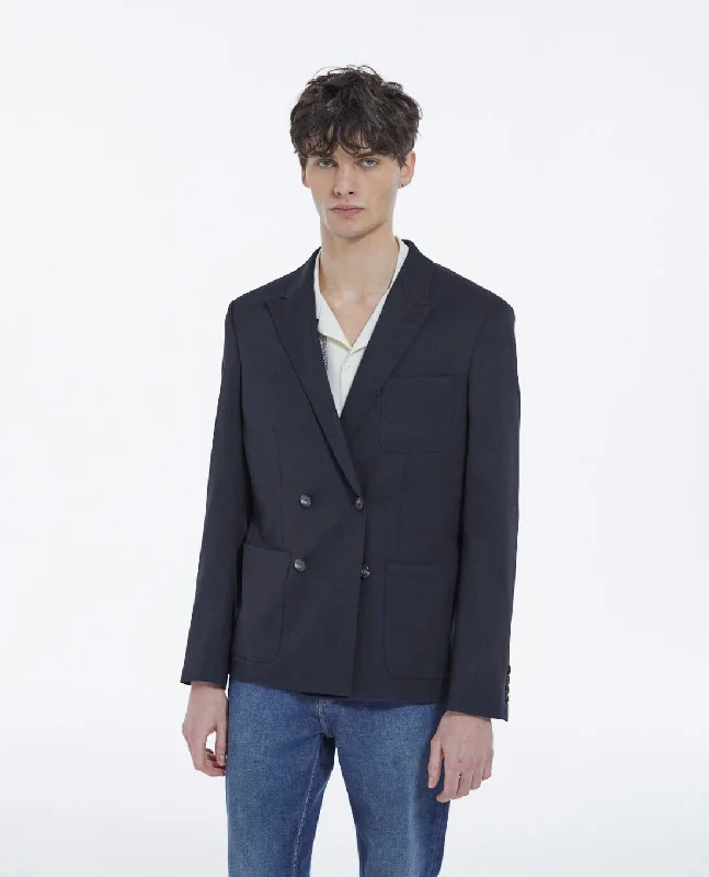 Men Blazers for Corporate Events in Tailored Fits​ Navy Double Breasted Blazer