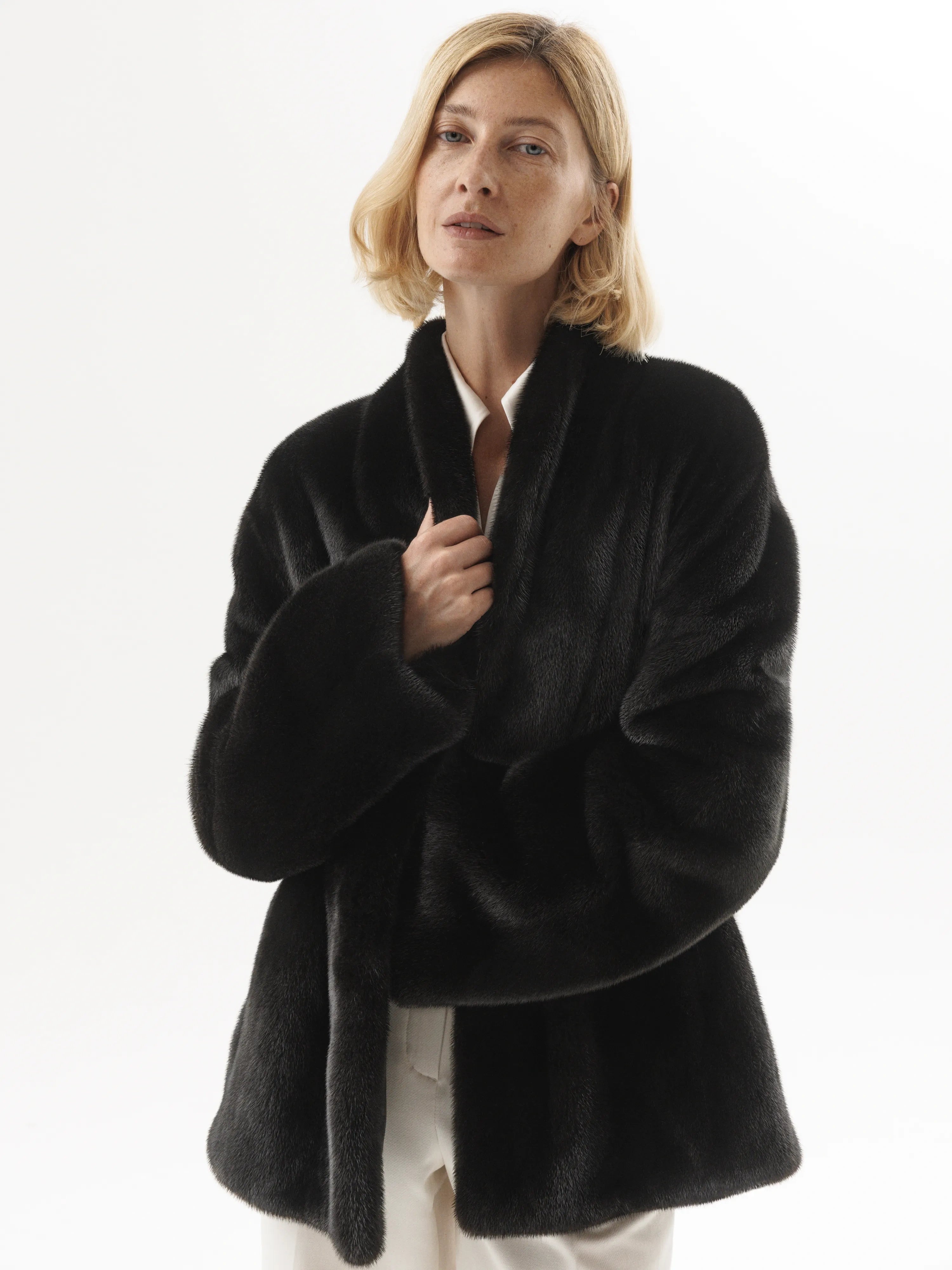 Men coats with multiple inner pockets for convenient storage of essentials Mink fur coat in an incredible off-white shade with an English collar