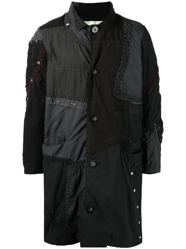 Slim - fit men coats in navy blue for a classic and sophisticated appearance Patchwork Single-Breasted Coat