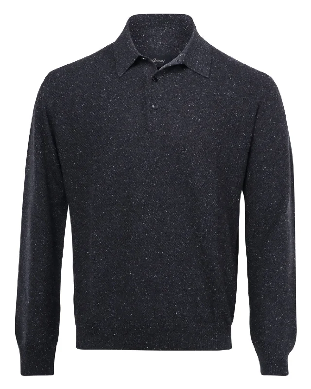 Men's button - down spread collar polo shirts for business casual Anthracite Long Sleeve Polo