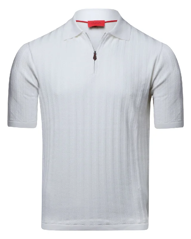 Men's slim fit short sleeve polo shirts with contrast collars White Short Sleeve Polo