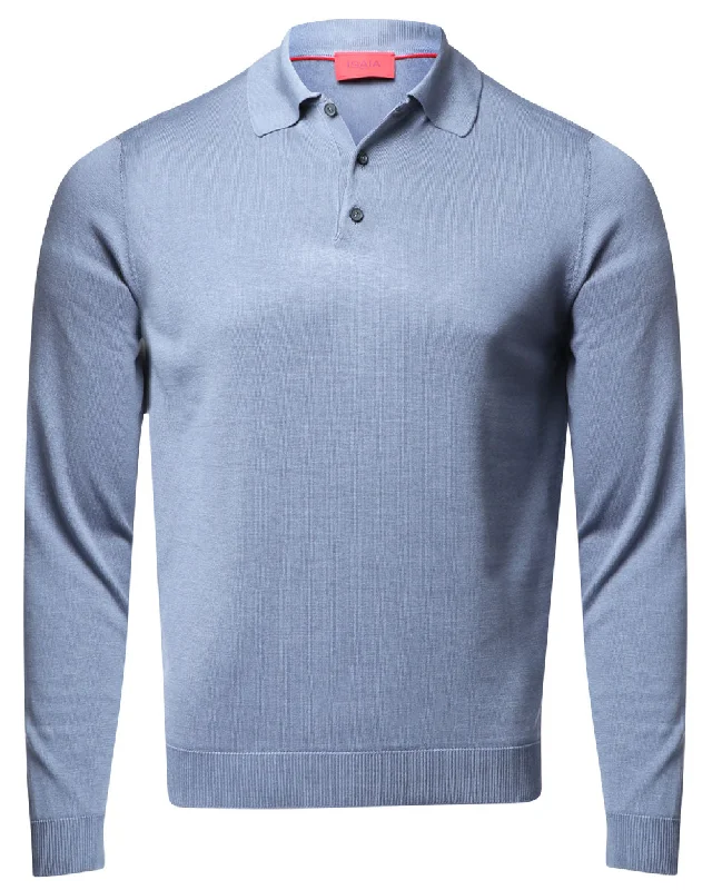 Men's budget - friendly basic polo shirts in multiple colors Pastel Blue Long Sleeve Polo