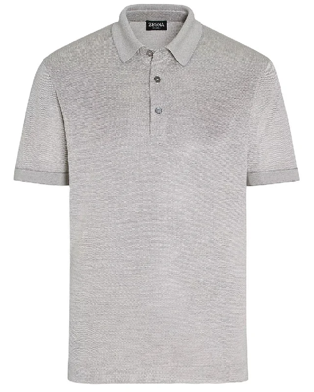 Men's jacquard woven polo shirts with intricate designs Grey Three Button Polo