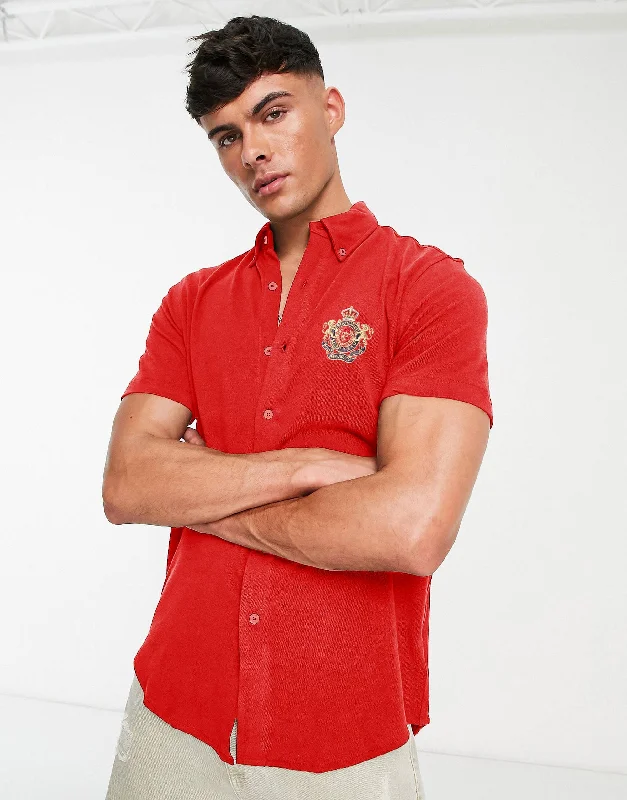 Men's button - down spread collar polo shirts for business casual Polo Republica Men's Crest Embroidered Pique Casual Shirt
