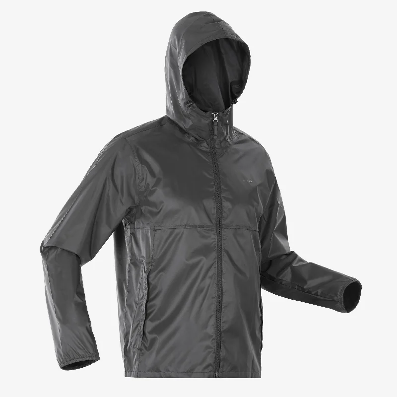 Waterproof men jackets with taped seams for heavy rain protection Quechua Men's Raincut Fullzip Waterproof Rain Jacket