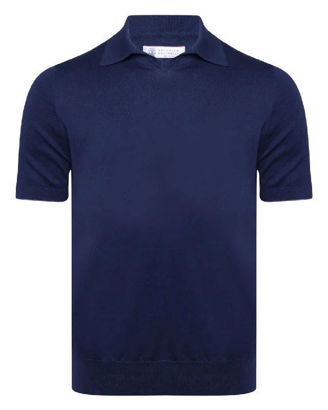 Men's long sleeve classic fit polo shirts with embroidered logos Navy Short Sleeve Polo