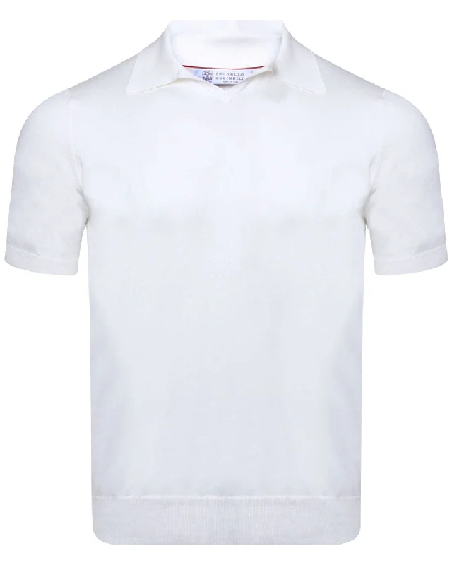 Men's breathable cotton blend polo shirts for summer outings White Short Sleeve Polo