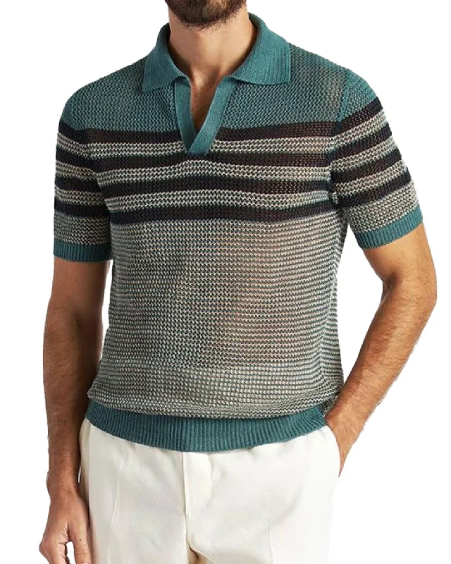 Men's luxury cashmere blend polo shirts in solid colors Striped Knit Polo