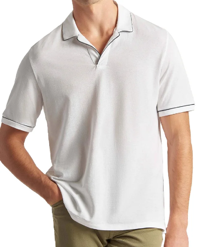 Men's long sleeve classic fit polo shirts with embroidered logos White Open Collar Polo