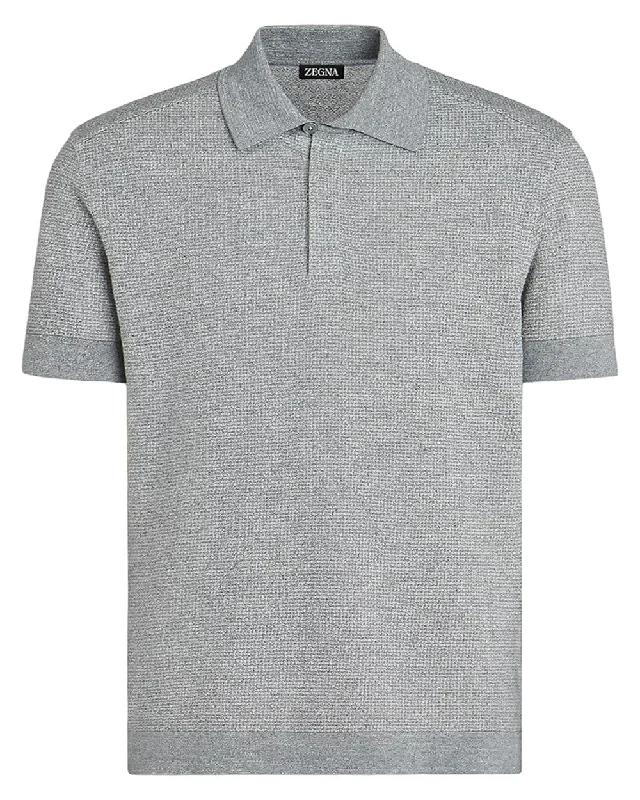 Men's quick - dry polo shirts for water sports activities Grey Melange Hidden Button Polo