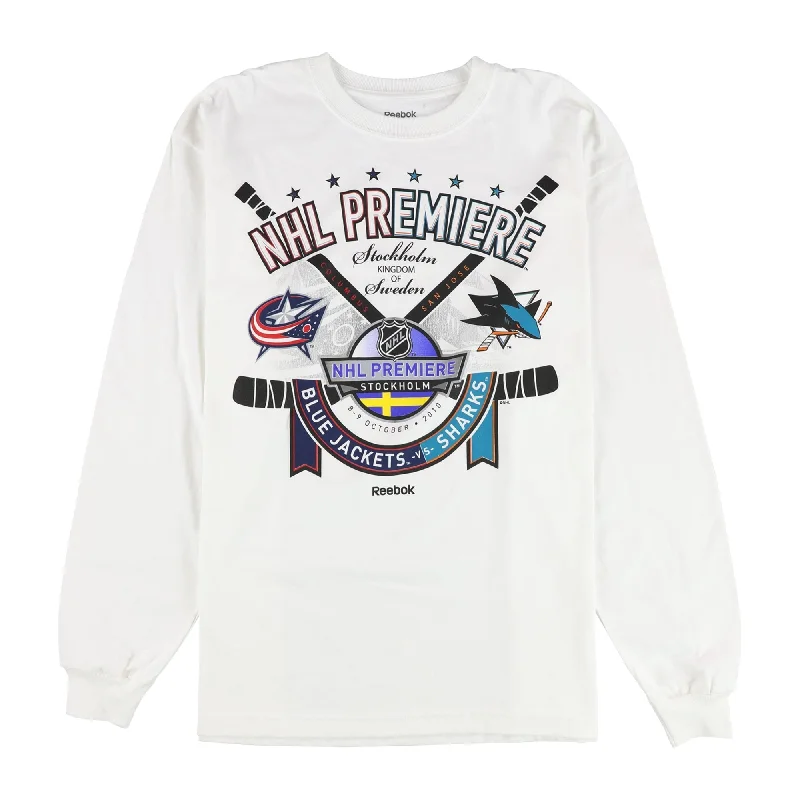 Men's distressed denim - look t - shirts with a rugged appeal Reebok Mens 2010 Columbus Blue Jackets Vs San Jose Sharks Graphic T-Shirt