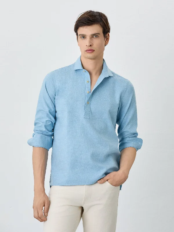 Men's high - collar polo shirts with a modern twist Regular Fit Shirt With Polo Shirt Collar In Cotton-linen Blend