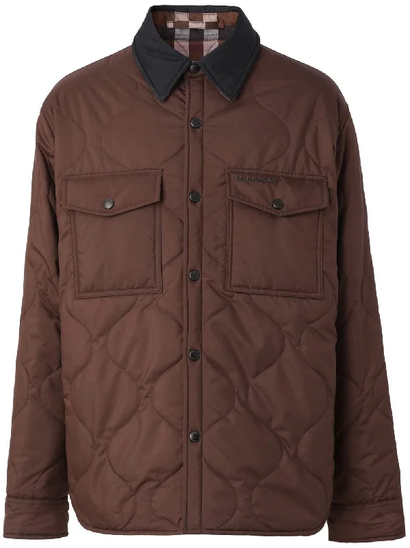 Men coats with a water - resistant finish for light rain and splashes Reversible Checked Quilted Overshirt