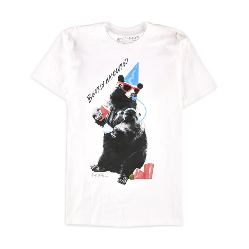 Men's smart - casual checkered t - shirts for semi - formal occasions Ring Of Fire Mens Bearly Hammered Graphic T-Shirt, White, Large