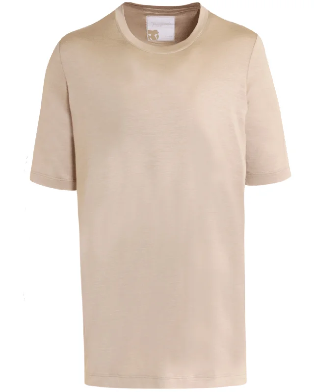 Men's ribbed t - shirts with a textured finish for added style Cream Silk Blend Short Sleeve T-Shirt