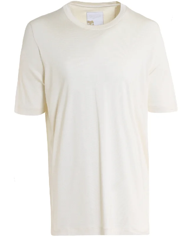 Men's button - front t - shirts with a unique artistic print Ivory Silk Blend Short Sleeve T-Shirt