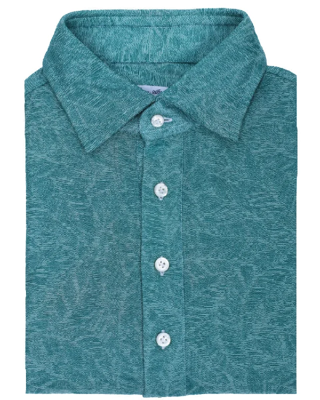 Men's breathable cotton blend polo shirts for summer outings Green Jacquard Short Sleeve Polo