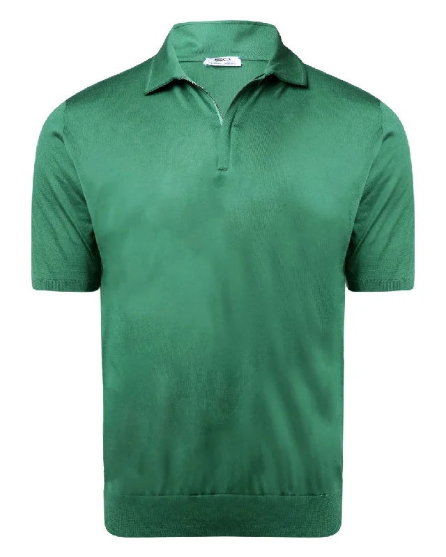 Men's vintage - inspired retro polo shirts with unique patterns Green Silk Zip Polo