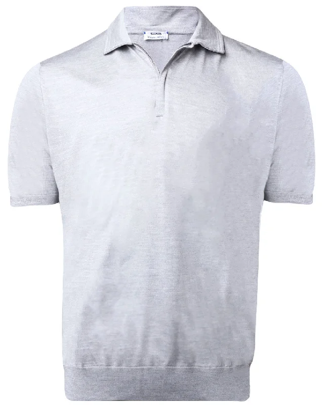 Men's UV - protected polo shirts for outdoor gardening Grey Silk Zip Short Sleeve Polo