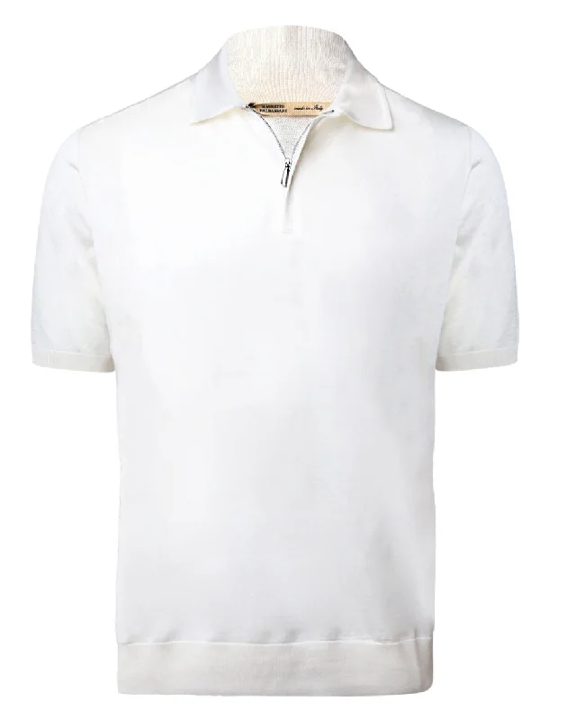 Men's budget - friendly basic polo shirts in multiple colors Ivory Silk Zip Short Sleeve Polo