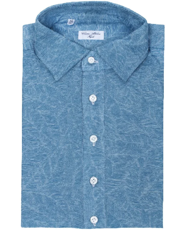 Men's long sleeve classic fit polo shirts with embroidered logos Turquoise Jacquard Short Sleeve Polo