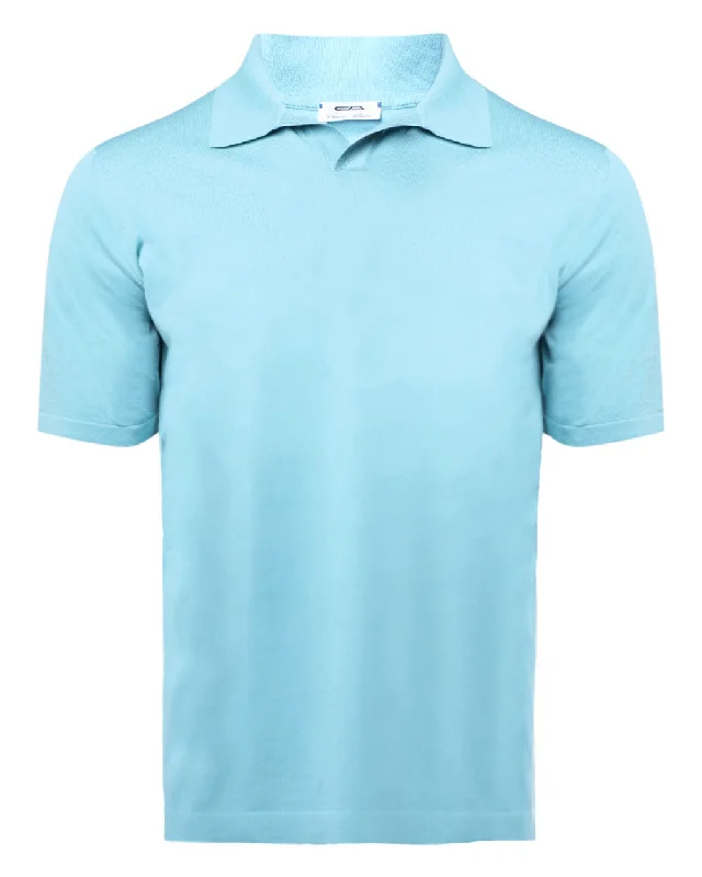 Men's ribbed cuffs and hem polo shirts for a textured look Turquoise Short Sleeve Johnny Collar Polo