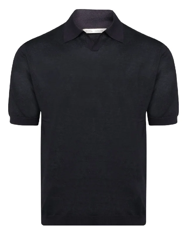 Men's quick - dry polo shirts for water sports activities Black Knit Johnny Collar Polo