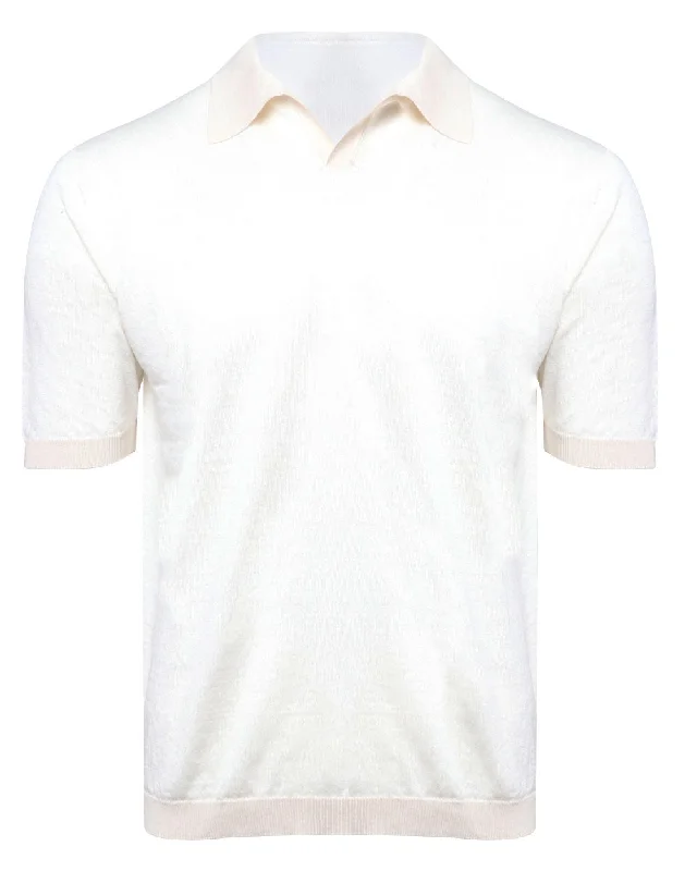Men's antimicrobial polo shirts for odor - free daily wear Cream Knitted Johnny Collar Polo