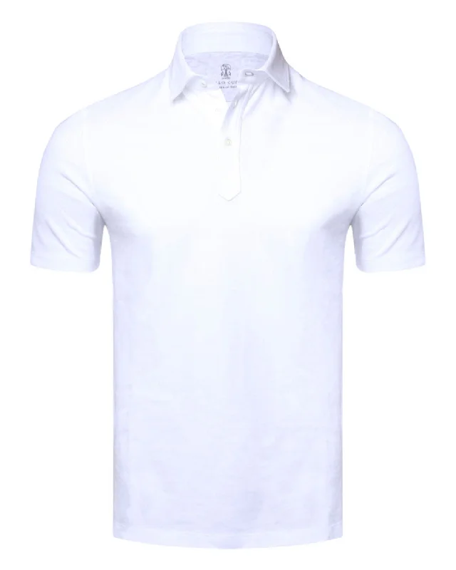 Men's slim fit short sleeve polo shirts with contrast collars White Jersey Polo