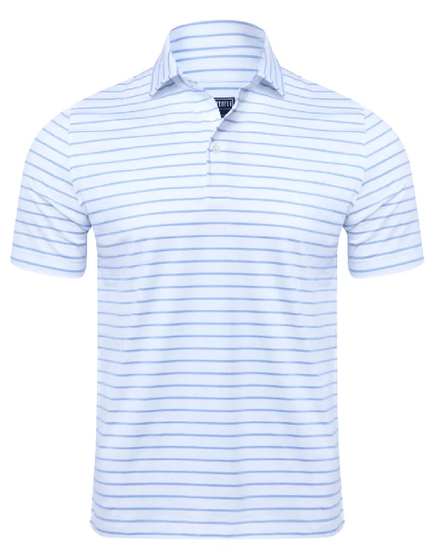 Men's two - tone stripe polo shirts with a preppy style White with Blue Stripe Jersey Polo