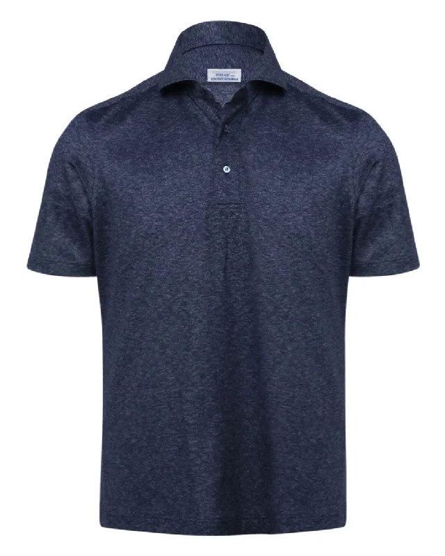 Men's quick - dry polo shirts for water sports activities Heathered Midnight Navy Pique Polo