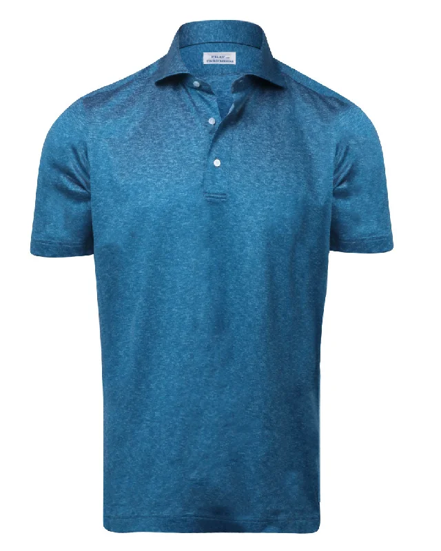 Men's stretchable athletic polo shirts for fitness workouts Heathered Teal Pique Polo