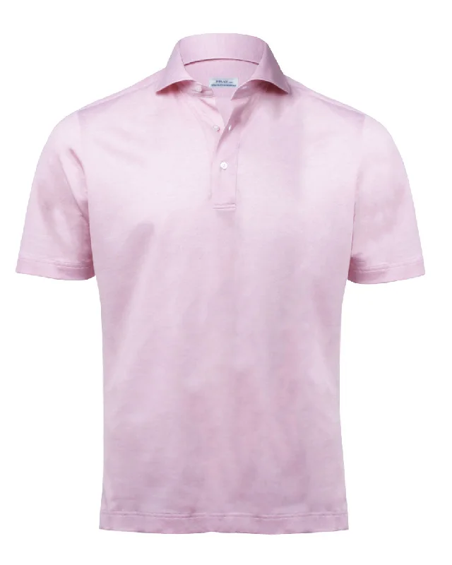 Men's button - down spread collar polo shirts for business casual Light Pink Dot Knit Pique Polo