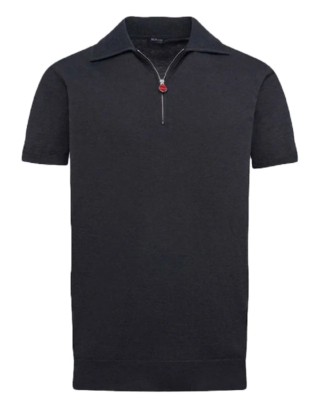 Men's budget - friendly basic polo shirts in multiple colors Black Zip Short Sleeve Polo