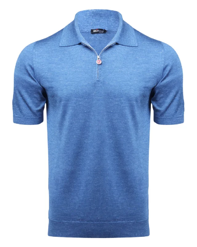 Men's color - block polo shirts with a bold fashion statement Blue Zip Polo