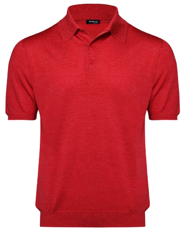 Men's two - tone stripe polo shirts with a preppy style Red Short Sleeve Polo