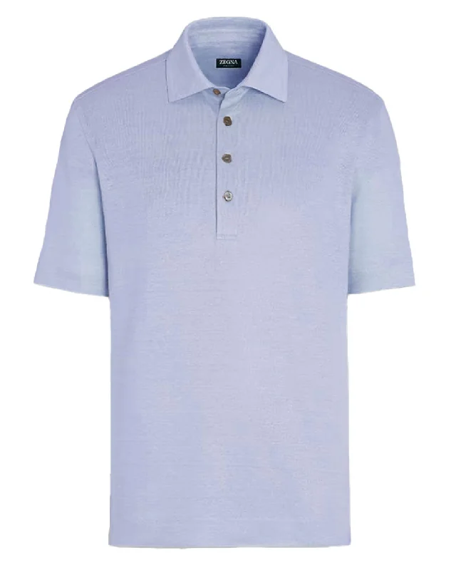 Men's button - down spread collar polo shirts for business casual Light Blue Polo
