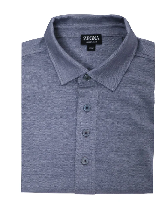 Men's UV - protected polo shirts for outdoor gardening Navy Blue Four Button Polo