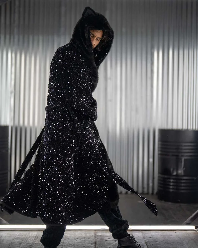 Men coats with a soft fleece interior for extra warmth and comfort Classic Men's Long Sequin Coat | Black Panther