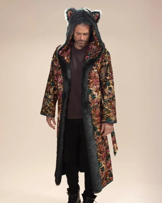 Men coats with a detachable faux - fur collar for a trendy and warm touch Classic Men's Long Sequin Coat | Oasis Emerald Green