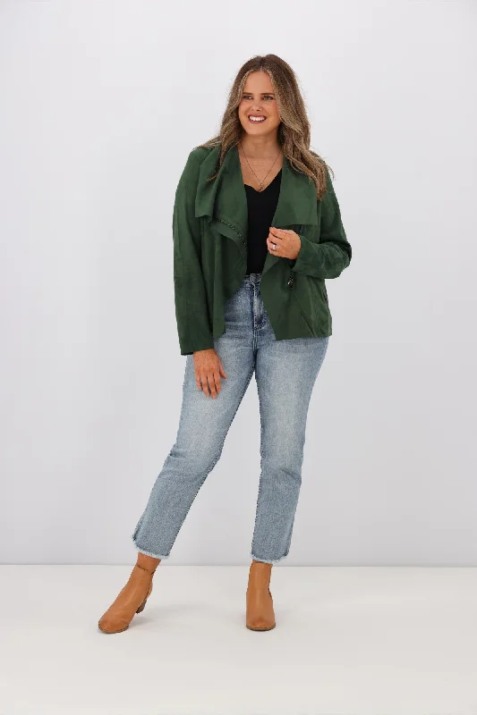 Corduroy men jackets in earthy tones for a rustic charm Shine On Label Thiago Sueded Waterfall Jacket Green