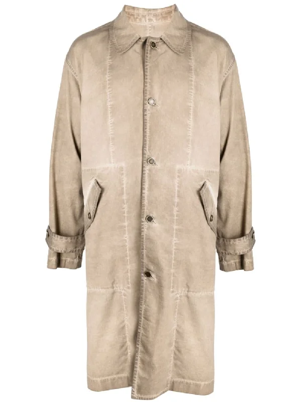 Men coats with a contrasting trim for a fashion - forward aesthetic Single-Breasted Button-Fastening Coat