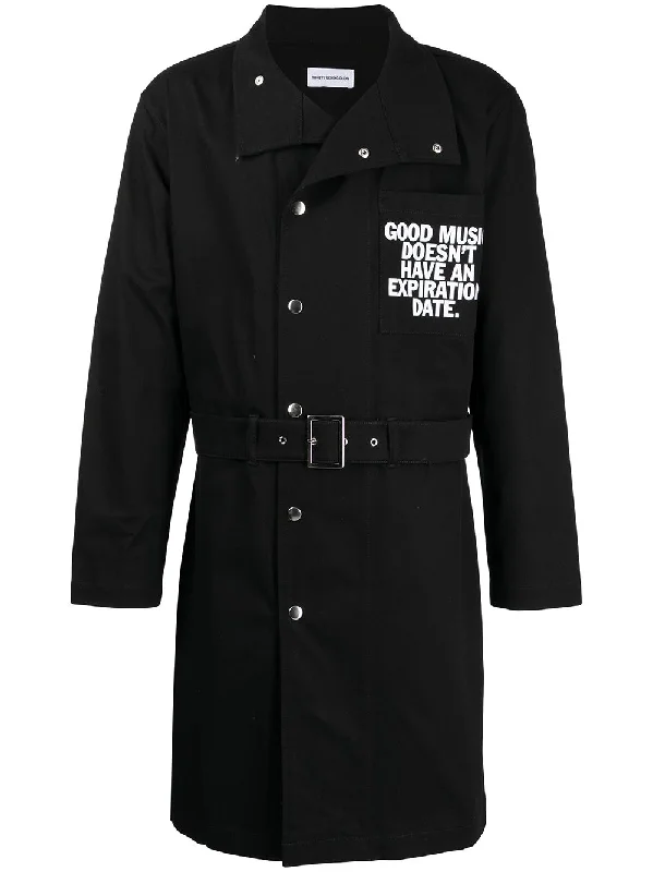 Men coats with a water - resistant finish for light rain and splashes Slogan-Print Cotton Coat